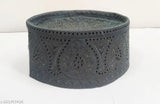 Full grey cotton canvas Islamic cap, traditional barkati topi with embroidered patterns. Country of origin: India