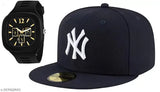 Cotton embroidered baseball cap with square dial analog watch, hip-hop style from India