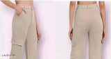 Khaki cargo pants with pockets, belt loops, and a relaxed fit for women