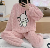 Woolen printed winter nightsuits for women, attractive long-sleeve pyjamas set