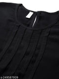 Black rayon pleated tie dye top, solid net, long sleeves, India-made
