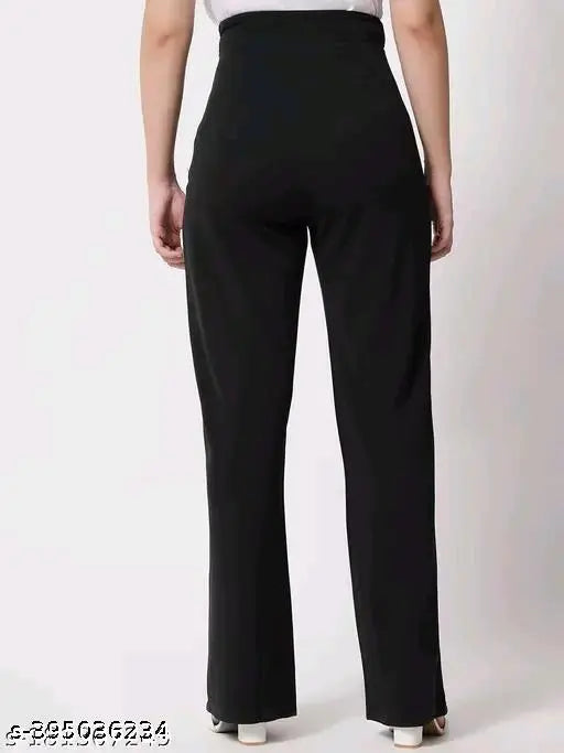 Black stretchy women's bell bottom pants with zip closure
