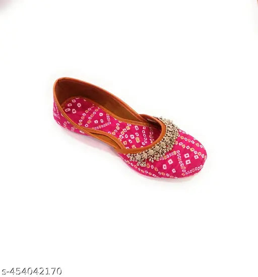 Synthetic Chundri Pink slip-on jutti with beautiful embroidery, classic ethnic footwear in various sizes from India (IND-4 to IND-9)