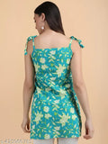 Trendy green rayon short kurti with floral print and ruffle styling, ideal for effortless casual wear