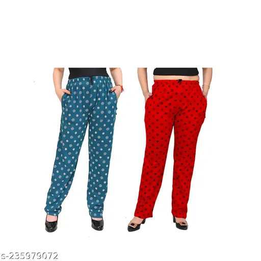 Women's cotton pyjamas with multi-color lower designs