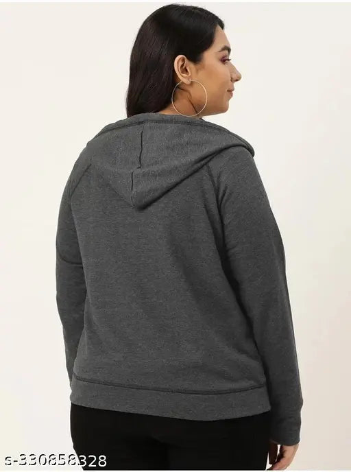 Dark grey fleece plus size zipper huddy for women (XXL: 44in bust, 26in length; XXXL: 46in bust, 26in length)