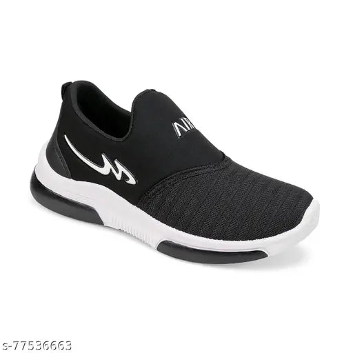 Kid's trendy black sports sneakers with laces, suitable for running and stylish wear