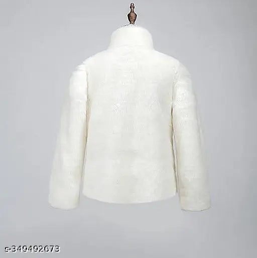 White crazy fur wool SCR long sleeve coat, solid net, size L from India