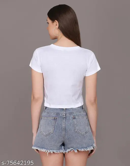 Beautiful cotton-blend crop T-shirt for women's (pack of 2), printed net pattern, short sleeves, sizes S, M, L, XL