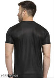 Black round-neck t-shirt, 100% Bio wash cotton, short sleeves, solid pattern, fashionable mens wear. Made in India
