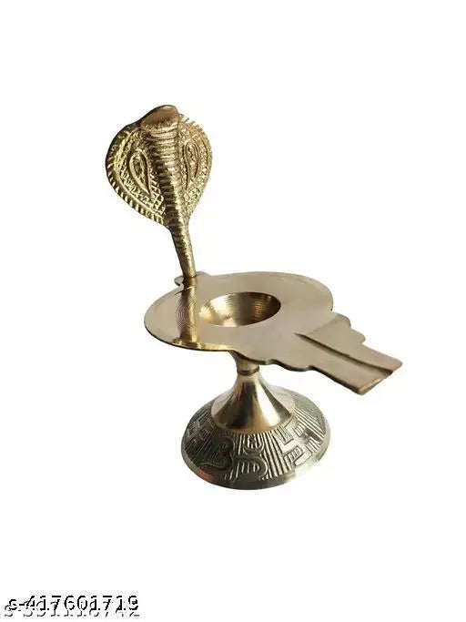 Brass Shivling Jaldhari traditional Indian puja item with naag stand, golden 4x4 inch, perfect for water offering in puja room