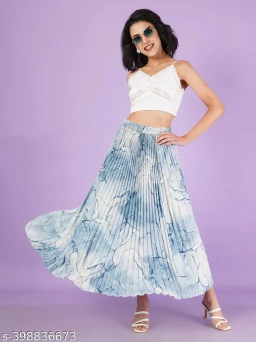 Otabu long printed skirt in blue and white marbled fabric