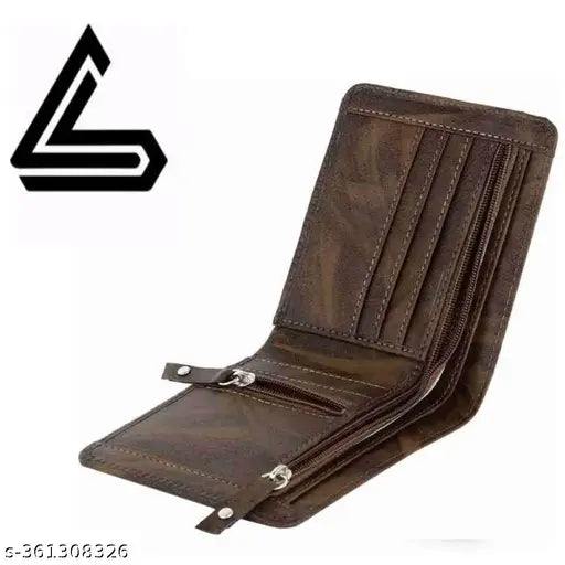 Brown PU Casual Men's Wallet, 5 compartments, trendy design for men