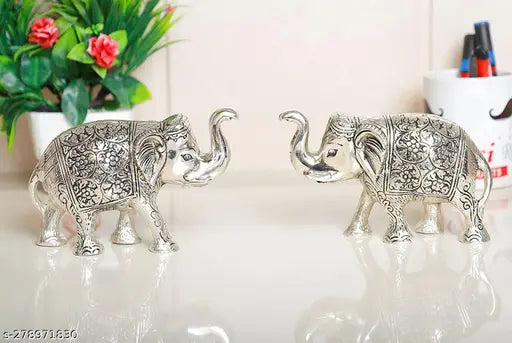 Metal elephant set of 2, medium decorative figurines for home or office gifting, Indian craftsmanship