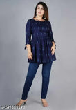 Rayon Arushi Machhali printed kurti, short sleeves, XS-XXL sizes, made in Jaipur