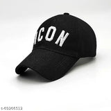 Modern cotton icon white embroidery cap black with printed design, perfect for men and boys