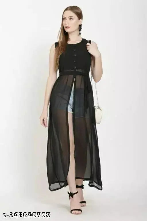 Sleeveless black Georgette Kurti, stylish and versatile women's fashion for casual or office wear