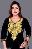 Black, cotton kurta with embroidery