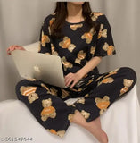 Women's printed polycotton night suit & dress, long sleeves, comfortable loungewear on display, India origin