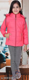 Pink puffer jacket with a hood and a zip closure