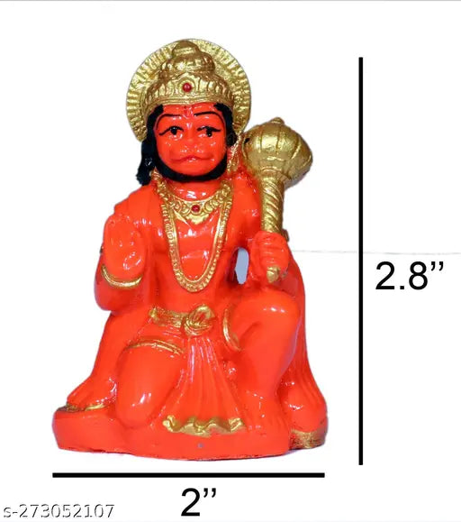 Red clay figurine of Lord Hanuman, seated with a staff, for religious devotion or home decor