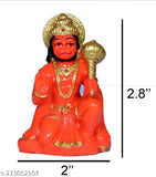 Red clay figurine of Lord Hanuman, seated with a staff, for religious devotion or home decor