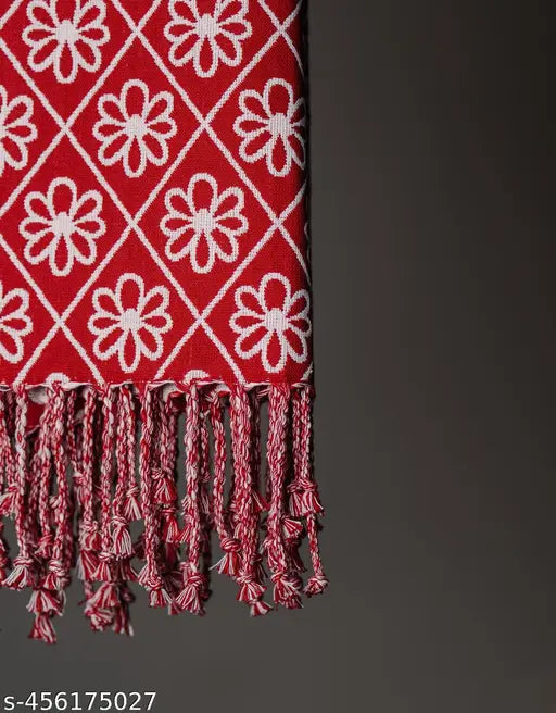 Red floral jacquard throw (50cm x 70cm), high-quality cotton net
