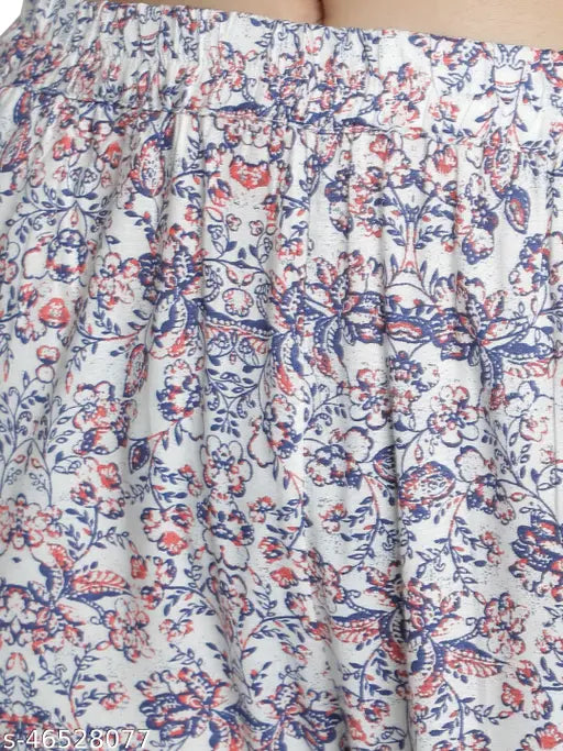 White rayon pyjamas with floral print