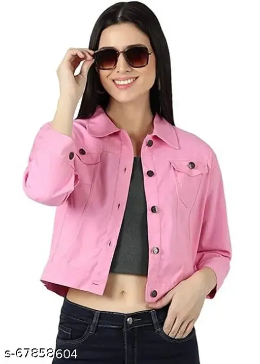 Pink denim women's jacket, trendy and stylish self-design, long sleeves, regular fit, S-XL sizes