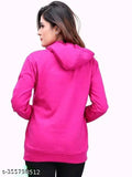 Pink fleece women's winter hoody jacket, solid design, long sleeves, size M (28in bust, 24in length)