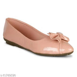 Peach patent leather ballerinas for trendy women's bellies, solid flat design for girls (size IND-7, IND-8)