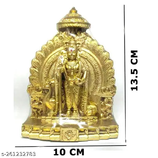 Golden Synthetic Resin Murugan Statue, intricately detailed with vel peacock Senthilnathar Idol, 10cm length, 13cm height, 3.5cm breadth