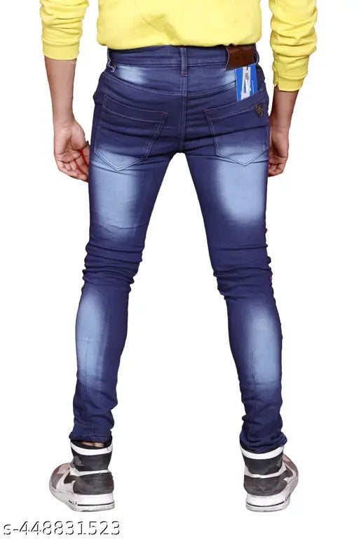 Glamorous trendy men blue denim jeans with faded wash and skinny fit