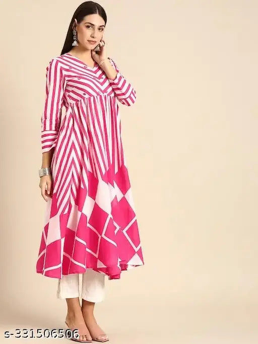 Stylish rayon embroidered anarkali kurta for women, perfect for parties or casual visits
