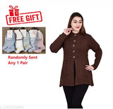 Brown wool sweater with free pair of socks combo pack for girls, premium quality and trendy women's winter wear