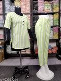 Cotton striped nightsuit with dual side pockets, cool summer fabric for women & girls, comfortable design from SHAZU TRENDS