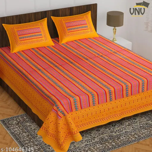 Cotton double bed sheets, geometric print, summer-ready, 160 thread count, India origin