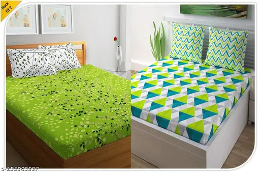 Green and yellow bedspread with geometric design, packaged with cotton fabric, Jaipuri style