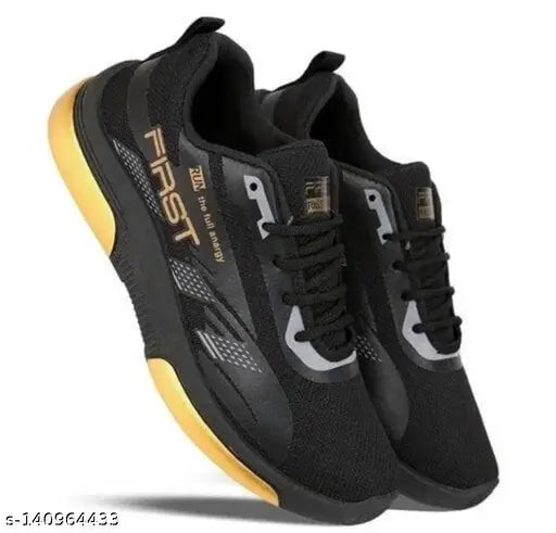 Black and yellow sports shoes with visible Nike logo