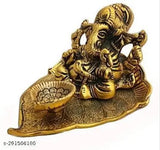 Metal Ganesh on Pipal leaf diya set for home, temple, office, and gifting. Symbolizes luck, love, happiness, and prosperity. Size LBH95x105x6 cm