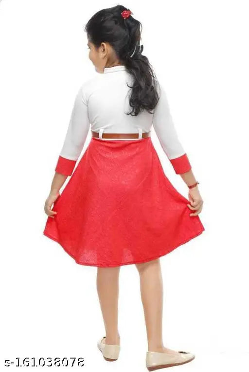 Girl wearing red dress with white collar