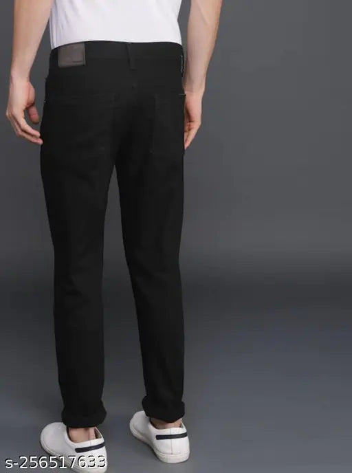 Black cotton jeans, solid plain design by Agate. Trusted and comfortable, size 26/waist 28, 28/length 40, 30/waist 30, length 40, hip 32, 32/waist 32, length 40, hip 34, made in India