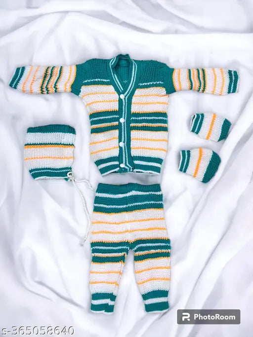 Winter wear for kids, wool striped long-sleeve set in multiple sizes from 0-1 years, Indian origin