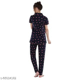 Rayon printed nightsuit set with pant top and pyjama bottoms, 100% rayon, featuring a classic print design, size M (38 in bust, 27 in top length, 28 in waist, 28 in hip, 37 in bottom length)