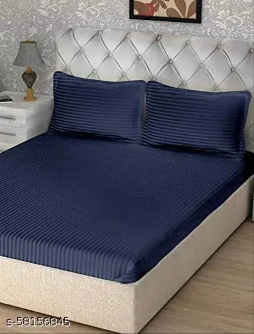 Aqua Blue AKIN 220 TC Glace Cotton Stripes Double Bedsheet & Pillow Cover, King size for hotels, guest houses, or home use