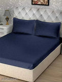 Aqua Blue AKIN 220 TC Glace Cotton Stripes Double Bedsheet & Pillow Cover, King size for hotels, guest houses, or home use