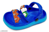 Blue sandals with playful brown cartoon animal foot decorations and a single toe separator