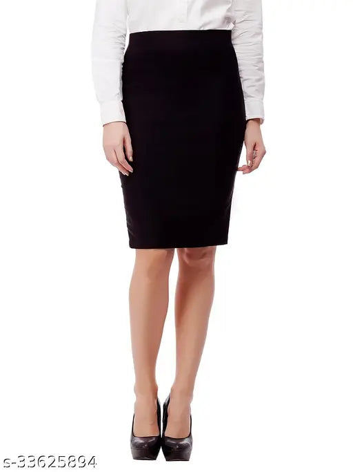 Designer modern polycotton women's western pencil skirt, knee length, solid net, available in sizes 26-36 (India origin)