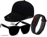 Cotton cap set of 3: summer special men & boys' accessories - includes hat, watch, and sunglasses (India origin)