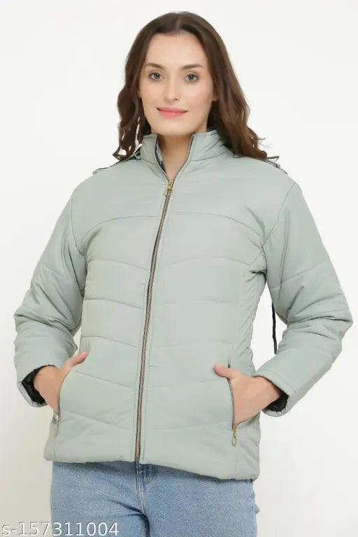 Solid grey melange PU women's jacket, long sleeves, unique quilted design from BLUSHH COLLECTION - India